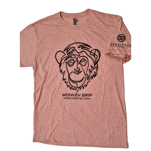 Deceitful Strength Monkey Grips logo unisex tee shirt. Black on desert pink