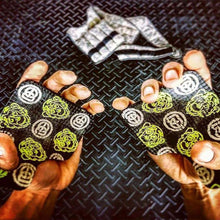 Load image into Gallery viewer, Monkey Grips crossfit pull up weightlifting gloves. The original lime. Thumb through loop. Weighted vest.